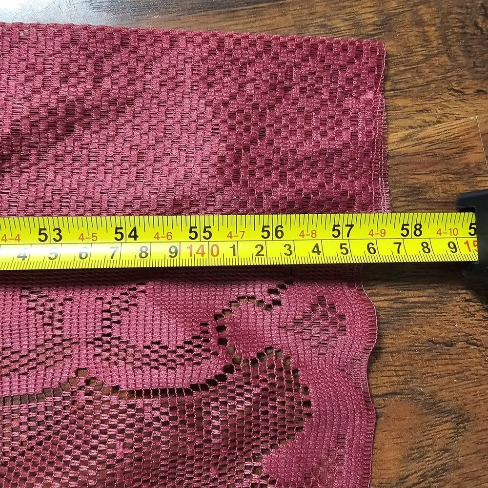 Vintage Cranberry Floral Lace Valance Curtain Panel Cottagecore Shabby Chic